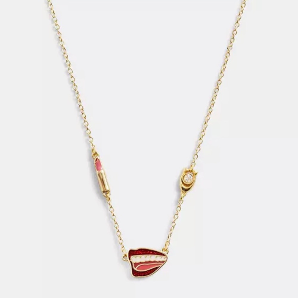 NEW! COACH Tom Wesselman Lips Lipstick Signature C Necklace, New with Tags